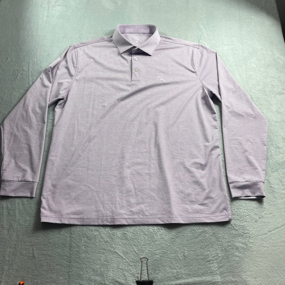 Rhoback Mens XL Purple Striped Performance Long Sleeve Polo Shirt Golf Shirt - Picture 3 of 8